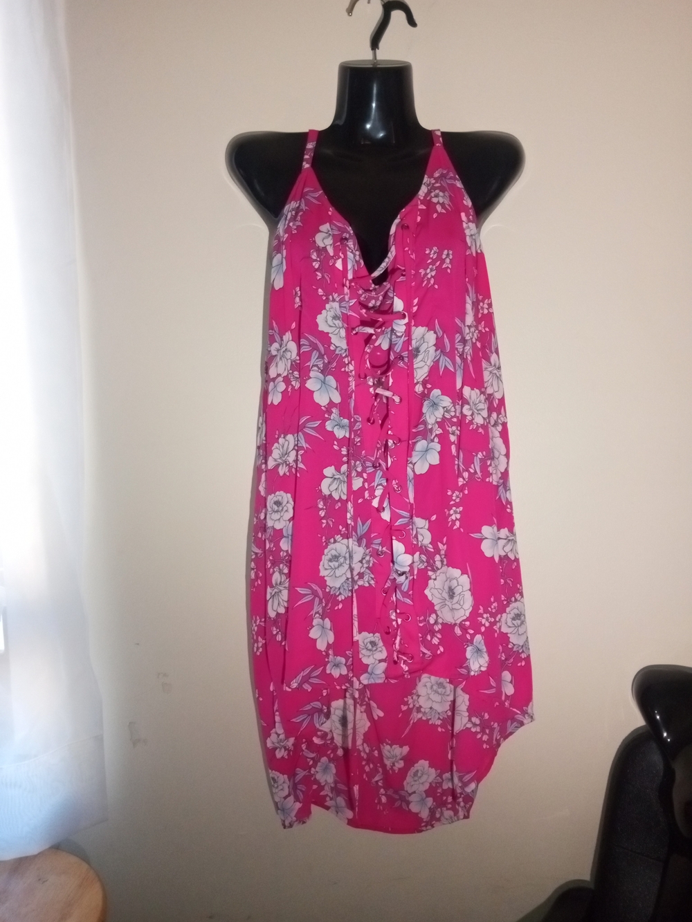 Bright Pink Floral Lace-Up Tank top